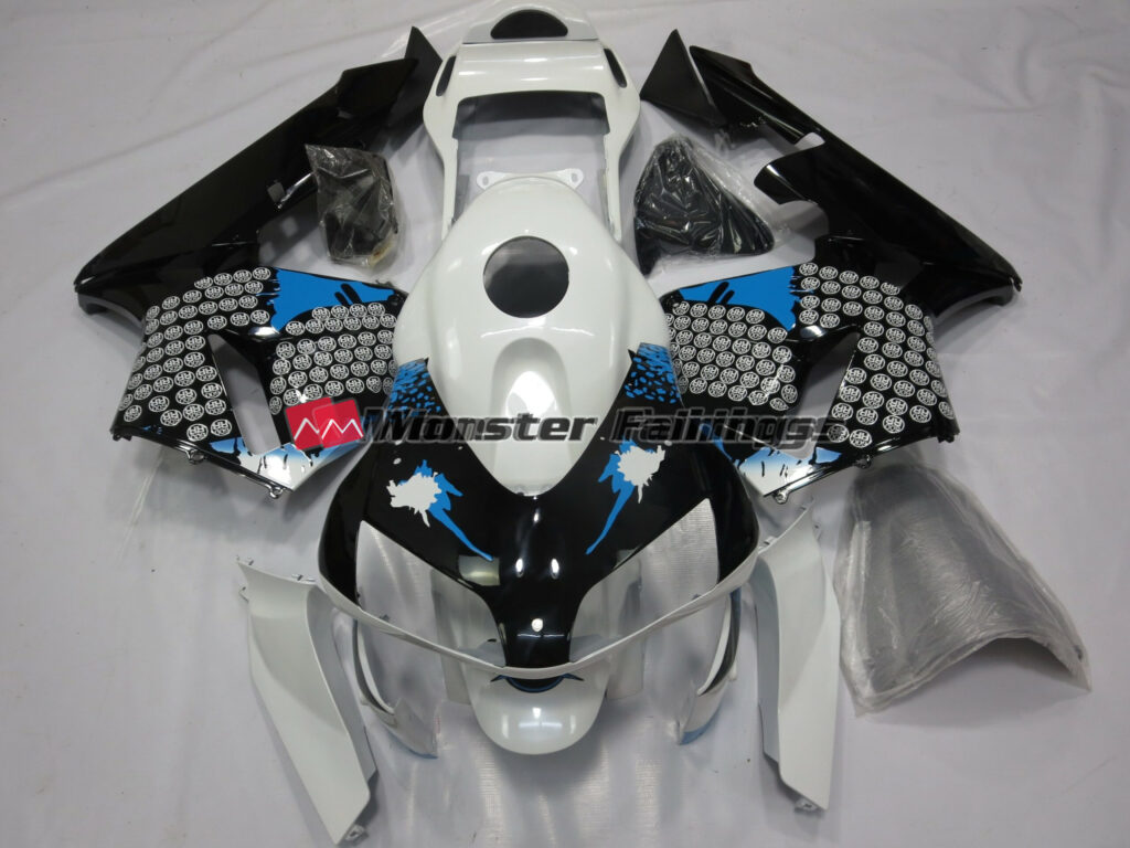 Honda CBR600RR 2003 - 2004 Blue, White and Black Splatter ABS fairings - custom motorcycle bodywork kit by Monster Fairings