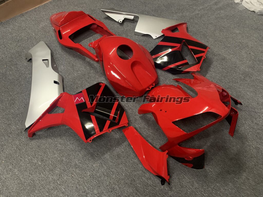 Honda CBR600RR custom ABS fairings 2003 - 2004 in Red Black and Silver - durable replacement kit, Monster Fairings