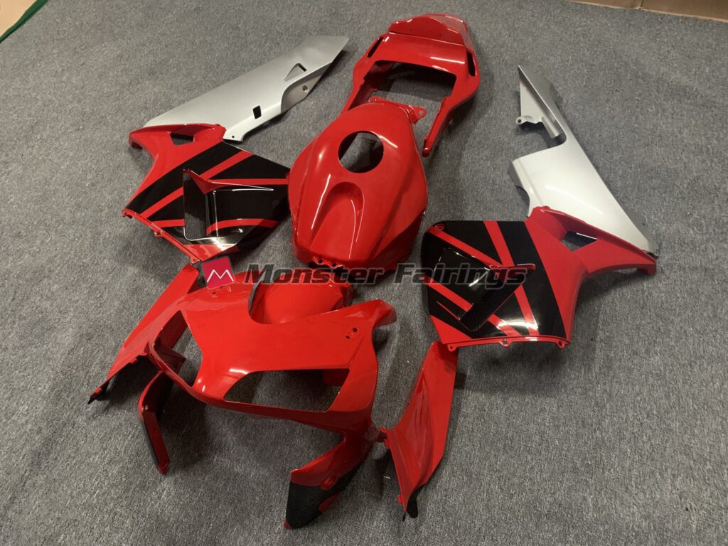 2003 - 2004 Honda CBR600RR Red Black and Silver fairing set - ABS injection, custom painted by Monster Fairings