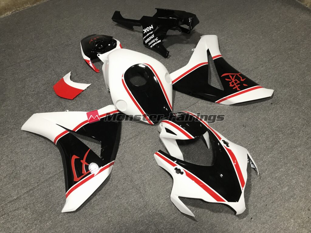 2008 - 2011 Honda CBR1000RR Gloss White, Red and Black fairing set - ABS injection, custom painted by Monster Fairings