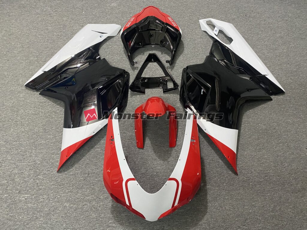 Ducati 848 1098 1198 2007 - 2012 Gloss Red, White and Black ABS fairings - custom motorcycle bodywork kit by Monster Fairings