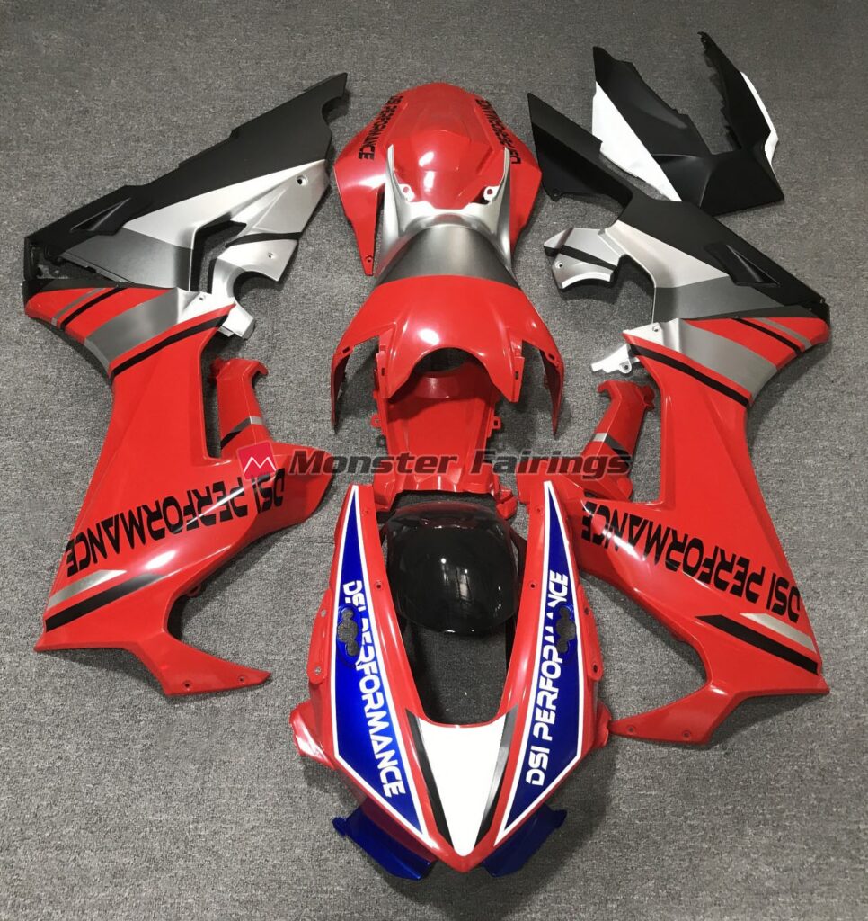 Honda CBR1000RR 2017 - 2025 Gloss Red with Blue ABS fairings - custom motorcycle bodywork kit by Monster Fairings