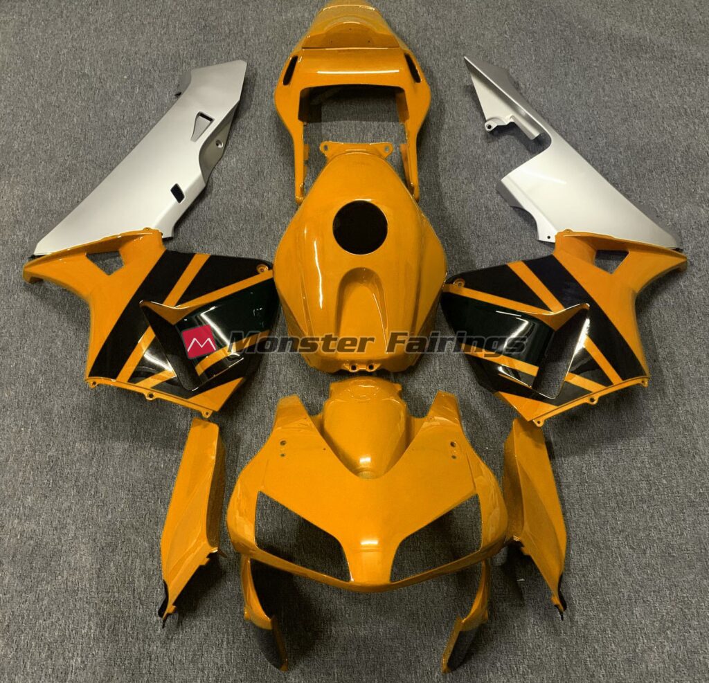 Honda CBR600RR 2003 - 2004 Mustard Yellow Matte Silver ABS fairings - custom motorcycle bodywork kit by Monster Fairings