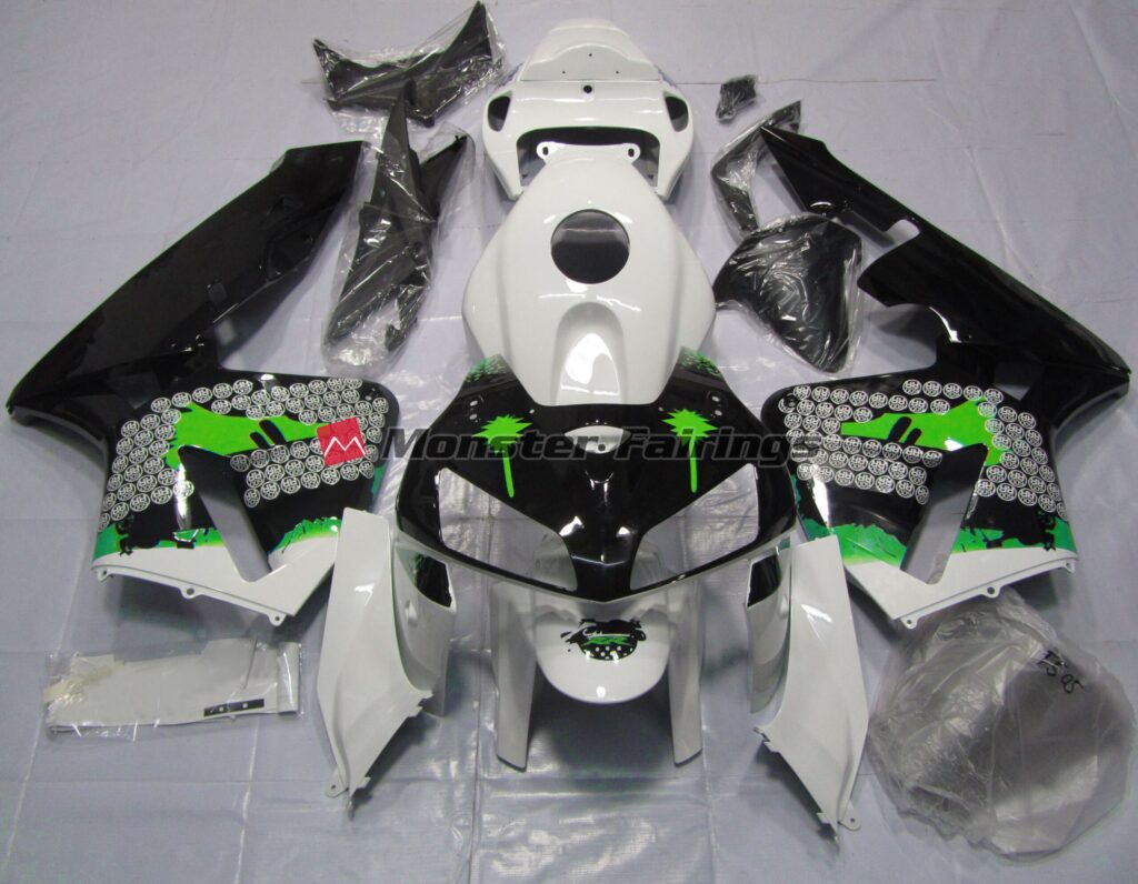 Honda CBR600RR 2005 - 2006 Green Splatter Gloss Black ABS fairings - custom motorcycle bodywork kit by Monster Fairings