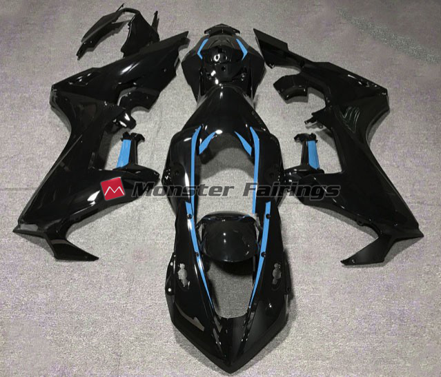 Honda CBR1000RR 2017 - 2025 Gloss Black Light Blue Lining ABS fairings - custom motorcycle bodywork kit by Monster Fairings