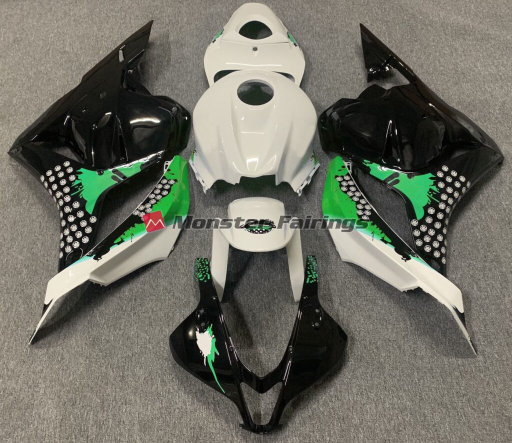 Honda CBR600RR 2009 - 2012 Gloss White Green Splatter ABS fairings - custom motorcycle bodywork kit by Monster Fairings