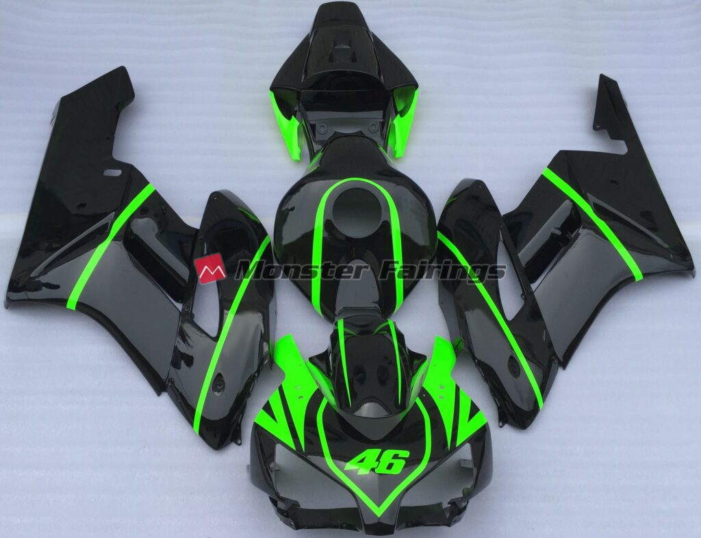 Honda CBR1000RR 2004 - 2005 Gloss Black with High Viz Green ABS fairings - custom motorcycle bodywork kit by Monster Fairings