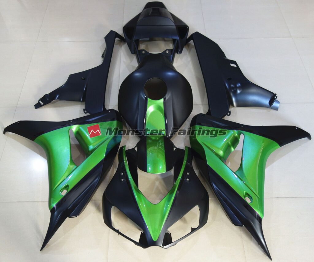 Honda CBR1000RR 2006 - 2007 Matte Black with Green ABS fairings - custom motorcycle bodywork kit by Monster Fairings