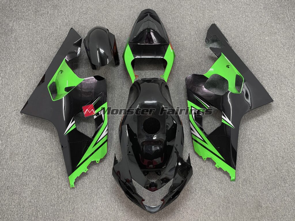 Suzuki GSXR 600 - 750 2004 - 2005 Gloss Black Green ABS fairings - custom motorcycle bodywork kit by Monster Fairings