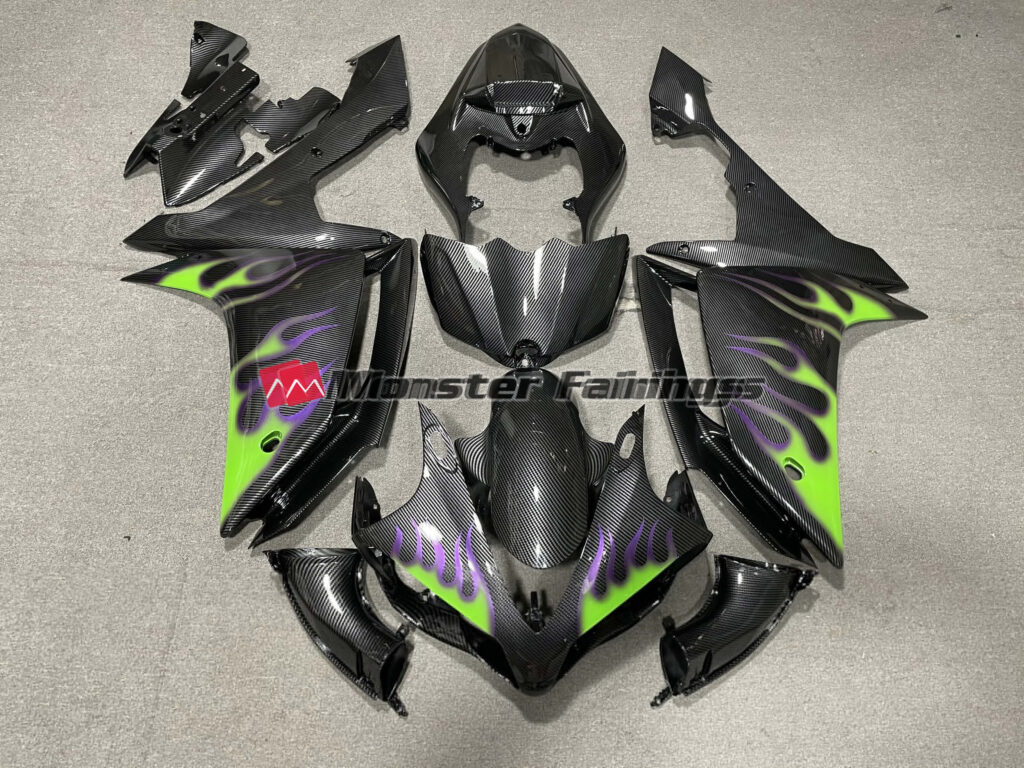 Yamaha R1 2007 - 2008 Carbon Fiber Style with Flames ABS fairings - custom motorcycle bodywork kit by Monster Fairings