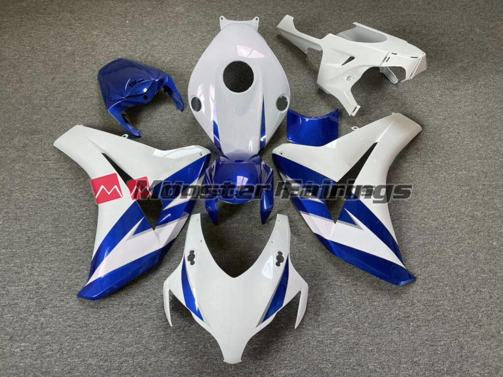 Honda CBR1000RR 2008 - 2011 Gloss White Blue Trim ABS fairings - custom motorcycle bodywork kit by Monster Fairings