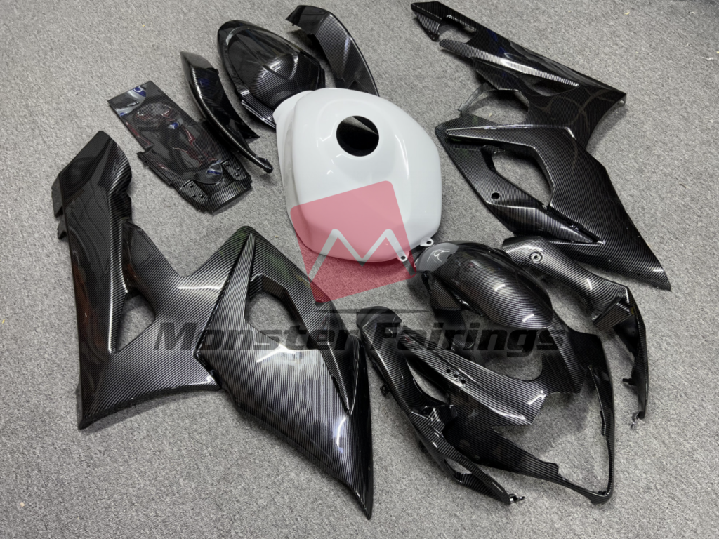 2005 - 2006 Suzuki GSXR 1000 Gloss Carbon Fiber White fairing set - ABS injection, custom painted by Monster Fairings