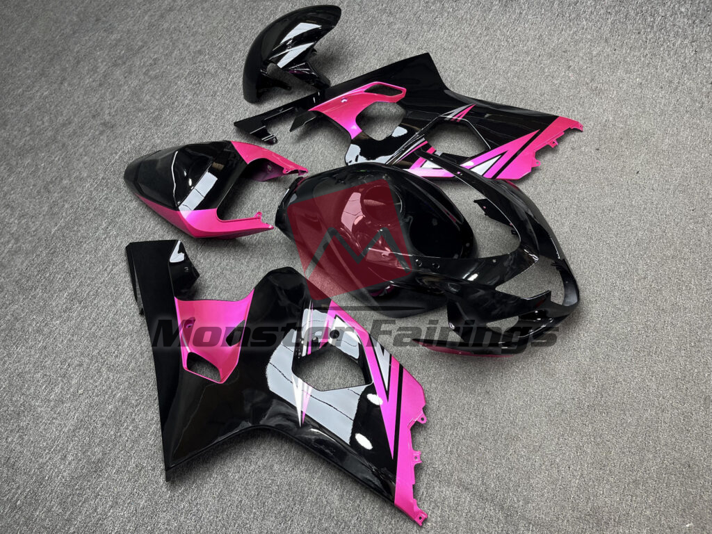 2004 - 2005 Suzuki GSXR 600 - 750 Gloss Black & Pink fairing set - ABS injection, custom painted by Monster Fairings