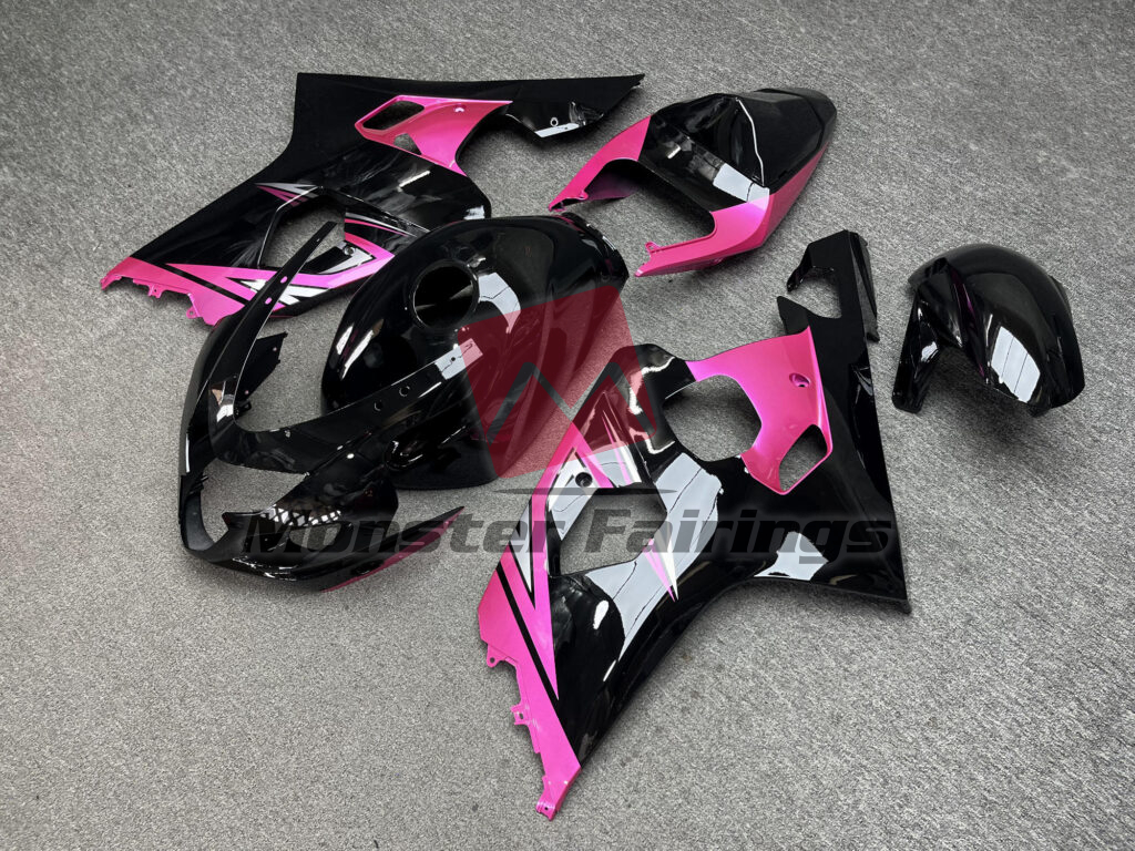 Suzuki GSXR 600 - 750 custom ABS fairings 2004 - 2005 in Gloss Black & Pink - durable replacement kit, Monster Fairings