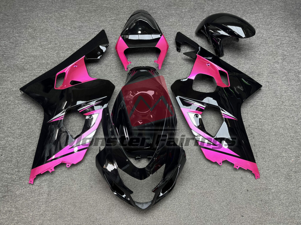 Suzuki GSXR 600 - 750 2004 - 2005 Gloss Black & Pink ABS fairings - custom motorcycle bodywork kit by Monster Fairings