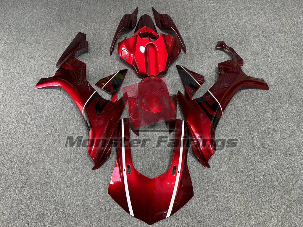 Yamaha R1 2015 - 2019 Gloss Deep Red Black & White ABS fairings - custom motorcycle bodywork kit by Monster Fairings