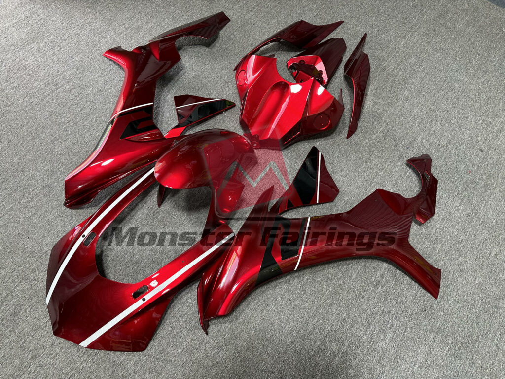 Yamaha R1 custom ABS fairings 2015 - 2019 in Gloss Deep Red Black & White - durable replacement kit, Monster Fairings