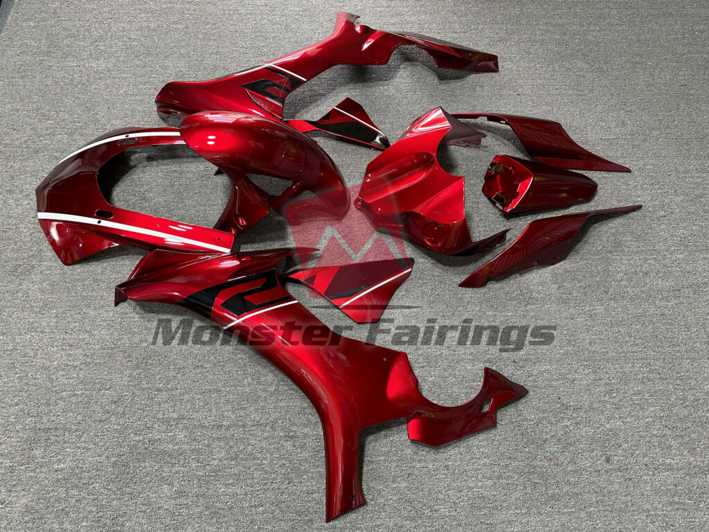 2015 - 2019 Yamaha R1 Gloss Deep Red Black & White fairing set - ABS injection, custom painted by Monster Fairings