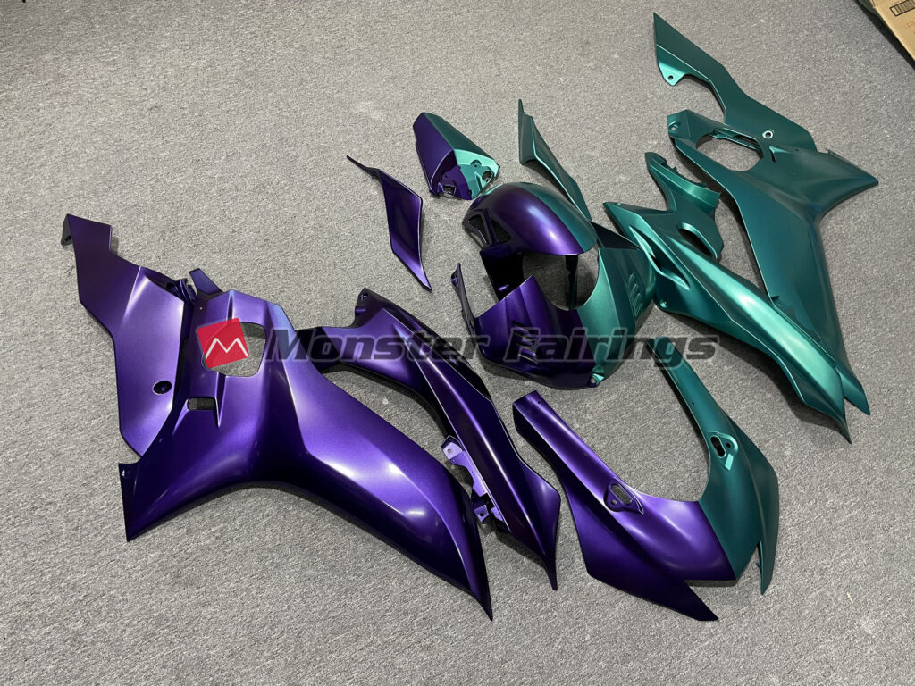2017 - 2022 Yamaha R6 Purple Green Split fairing set - ABS injection, custom painted by Monster Fairings