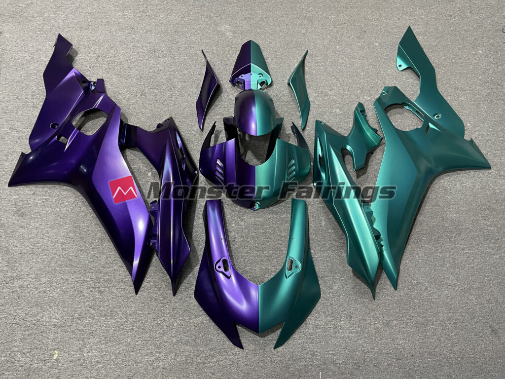 Yamaha R6 2017 - 2022 Purple Green Split ABS fairings - custom motorcycle bodywork kit by Monster Fairings