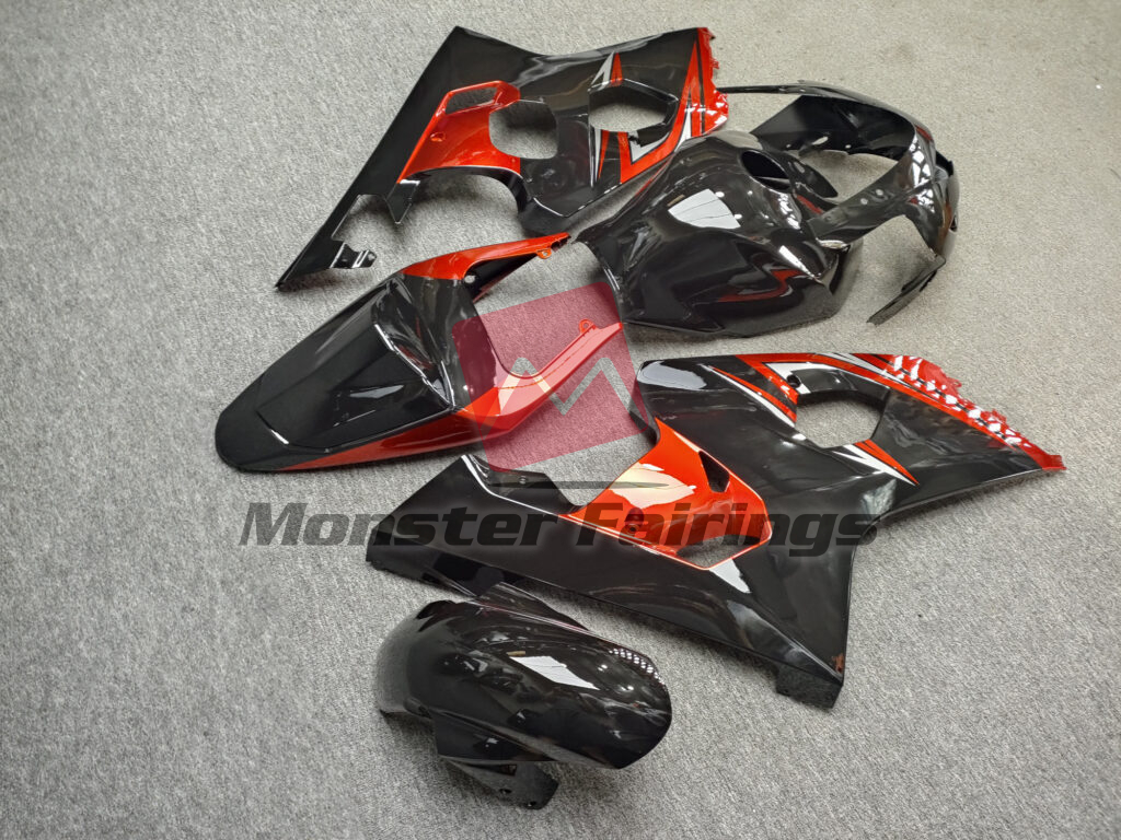 2004 - 2005 Suzuki GSXR 600 - 750 Gloss Black & Orange Silver fairing set - ABS injection, custom painted by Monster Fairings