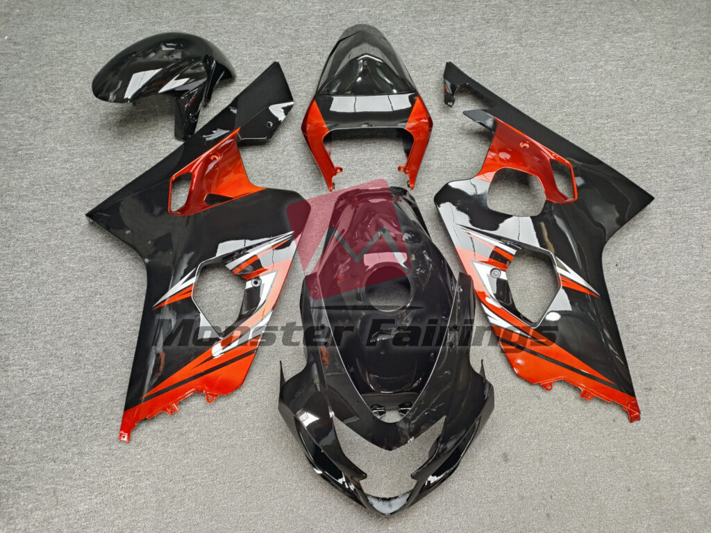 Suzuki GSXR 600 - 750 2004 - 2005 Gloss Black & Orange Silver ABS fairings - custom motorcycle bodywork kit by Monster Fairings