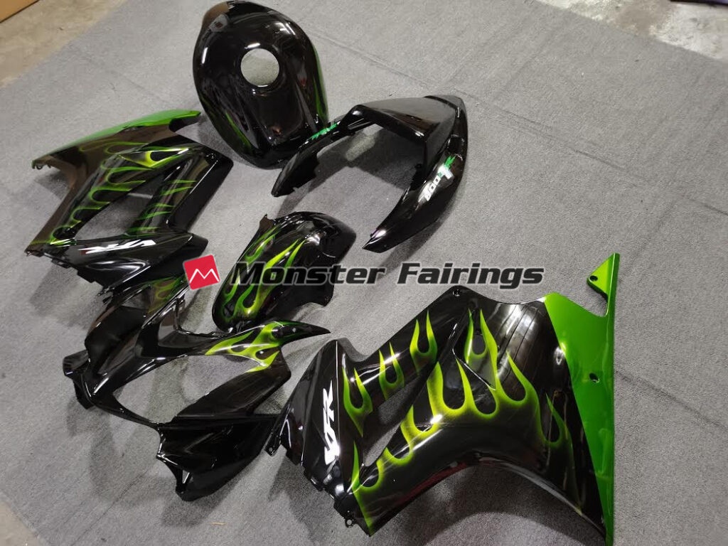 Honda VFR800 2002 - 2012 Green Flame ABS fairings - custom motorcycle bodywork kit by Monster Fairings