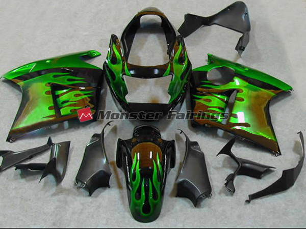 Honda CBR1100XX 1999 - 2007 Green Flame ABS fairings - custom motorcycle bodywork kit by Monster Fairings