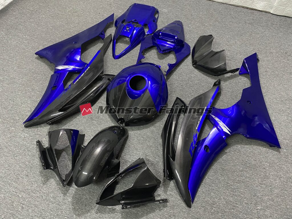 Gloss Blue with Carbon Fiber Style ABS fairings for Yamaha R6 2008 - 2016 - premium OEM fit kit by Monster Fairings