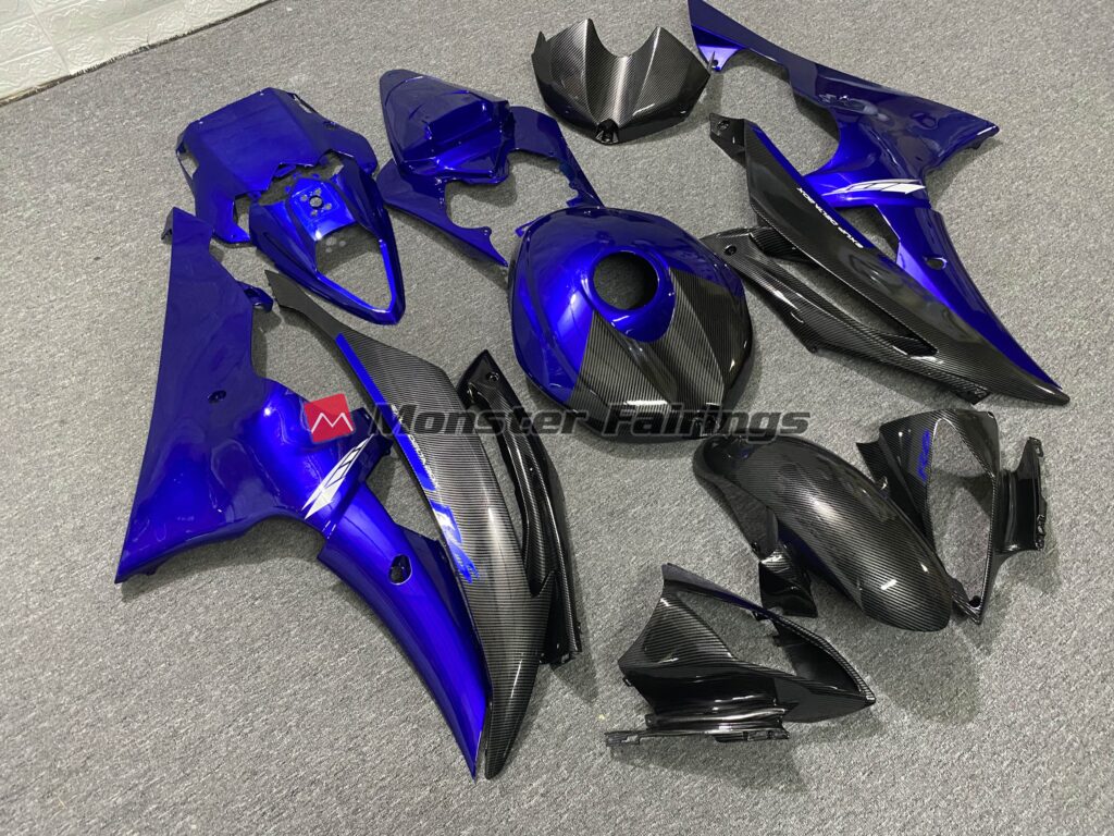 Yamaha R6 custom ABS fairings 2008 - 2016 in Gloss Blue with Carbon Fiber Style - durable replacement kit, Monster Fairings