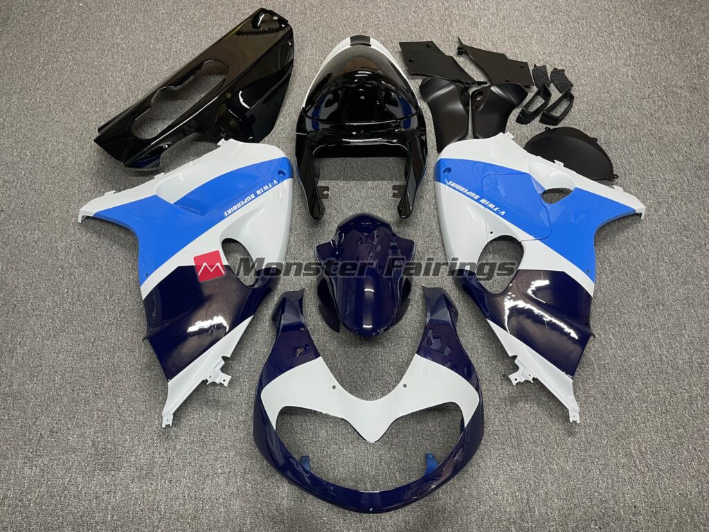 Suzuki TL1000R 1998 - 2003 Gloss White and Blue ABS fairings - custom motorcycle bodywork kit by Monster Fairings