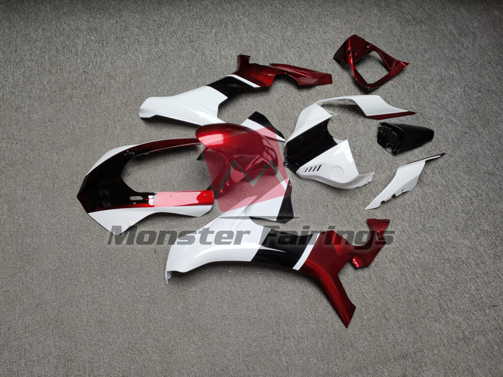 2015 - 2019 Yamaha R1 Gloss White & Black Candy Red fairing set - ABS injection, custom painted by Monster Fairings