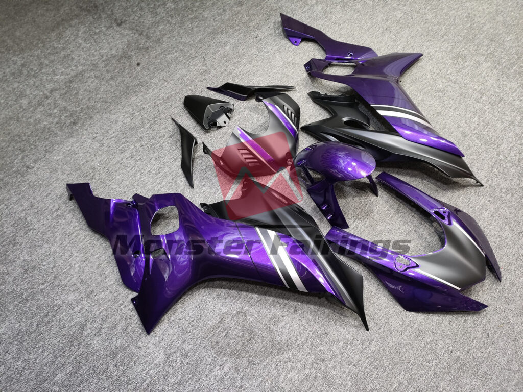 Yamaha R6 custom ABS fairings 2017 - 2022 in Matte Black & Gloss Purple - durable replacement kit, Monster Fairings