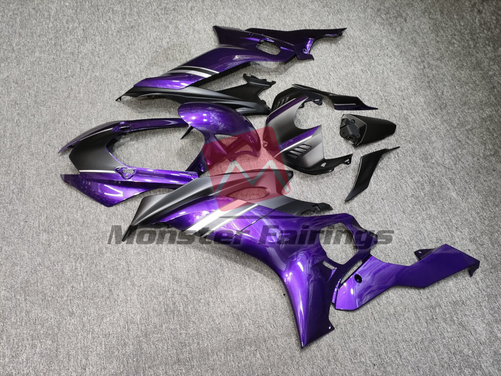 2017 - 2022 Yamaha R6 Matte Black & Gloss Purple fairing set - ABS injection, custom painted by Monster Fairings