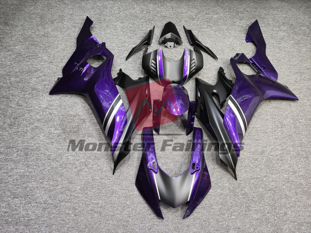 Yamaha R6 2017 - 2022 Matte Black & Gloss Purple ABS fairings - custom motorcycle bodywork kit by Monster Fairings