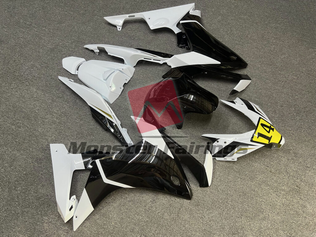 2013 - 2015 Honda CBR500R Gloss Black & White fairing set - ABS injection, custom painted by Monster Fairings