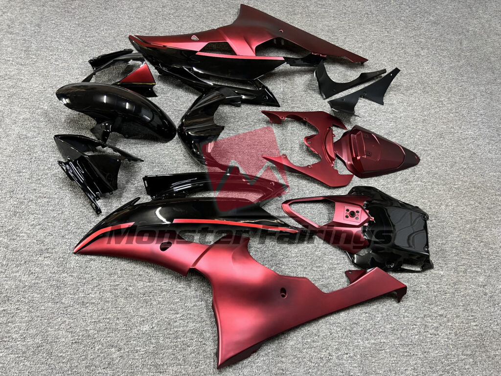2008 - 2016 Yamaha R6 Matte Red & Gloss Black fairing set - ABS injection, custom painted by Monster Fairings
