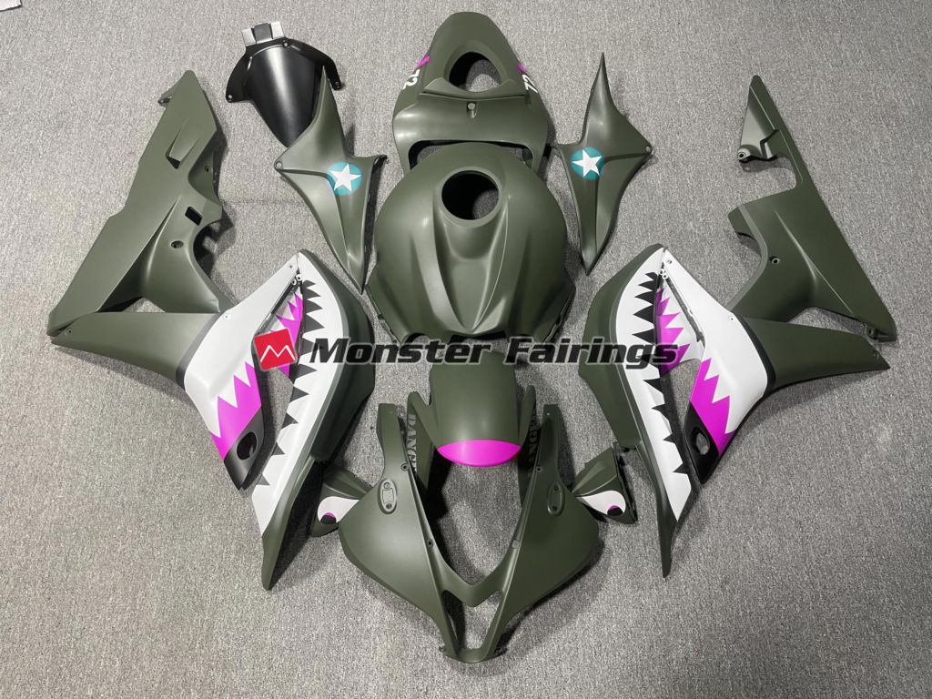 Honda CBR600RR 2007 - 2008 Green Pink Shark ABS fairings - custom motorcycle bodywork kit by Monster Fairings