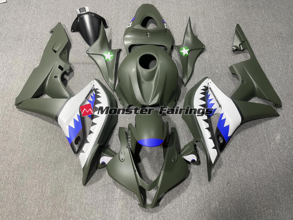 Honda CBR600RR 2007 - 2008 Green Blue Shark ABS fairings - custom motorcycle bodywork kit by Monster Fairings