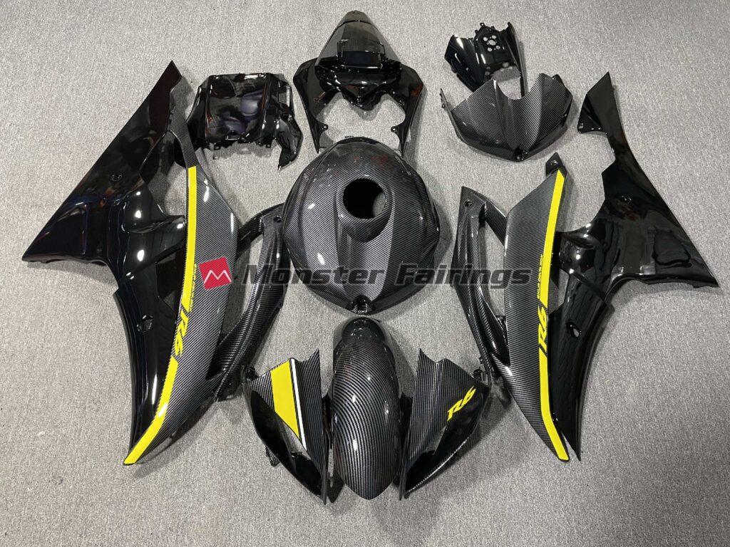Yamaha R6 2008 - 2016 Carbon Fiber Style Yellow ABS fairings - custom motorcycle bodywork kit by Monster Fairings