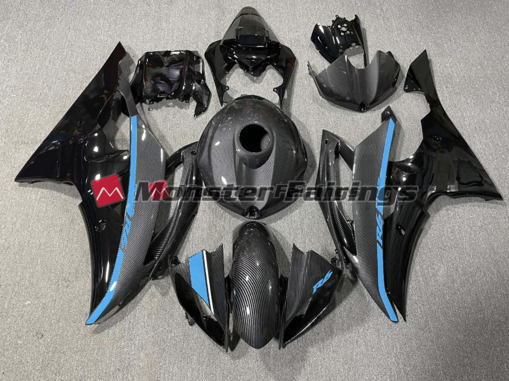Yamaha R6 2008 - 2016 Carbon Fiber Style Light Blue ABS fairings - custom motorcycle bodywork kit by Monster Fairings
