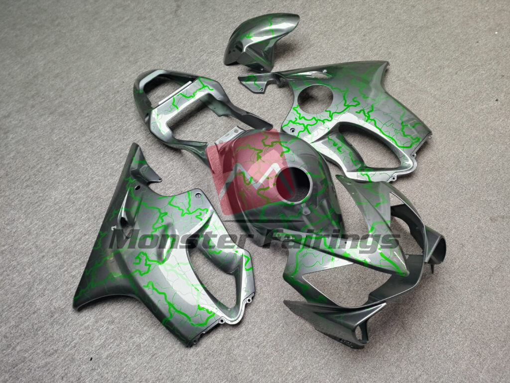Honda CBR600 F4i custom ABS fairings 2001 - 2003 in Gloss Gunmetal Gray Green Lightning - durable replacement kit, Monster Fairings