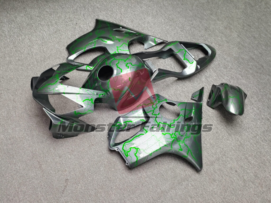 2001 - 2003 Honda CBR600 F4i Gloss Gunmetal Gray Green Lightning fairing set - ABS injection, custom painted by Monster Fairings