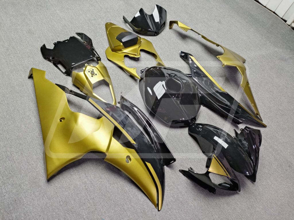 Yamaha R6 custom ABS fairings 2008 - 2016 in Gloss Black & Matte Gold - durable replacement kit, Monster Fairings