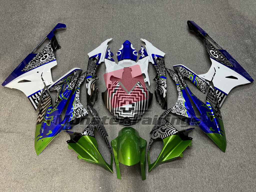 BMW S1000RR 2015 - 2016 Gloss Green & White Blue Bull ABS fairings - custom motorcycle bodywork kit by Monster Fairings