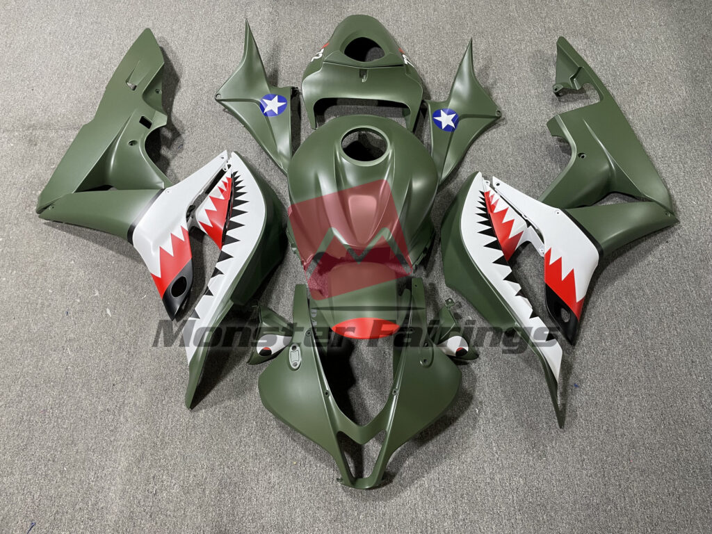 Honda CBR600RR 2007 - 2008 Green Red Shark ABS fairings - custom motorcycle bodywork kit by Monster Fairings