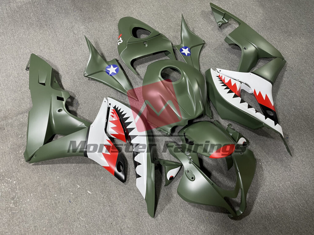 Honda CBR600RR custom ABS fairings 2007 - 2008 in Green Red Shark - durable replacement kit, Monster Fairings