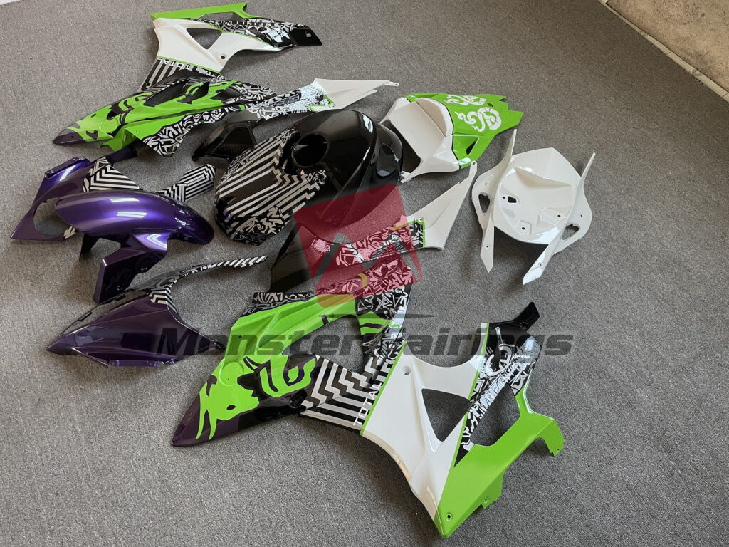 2009 - 2014 BMW S1000RR Gloss Purple & White Green Bull fairing set - ABS injection, custom painted by Monster Fairings