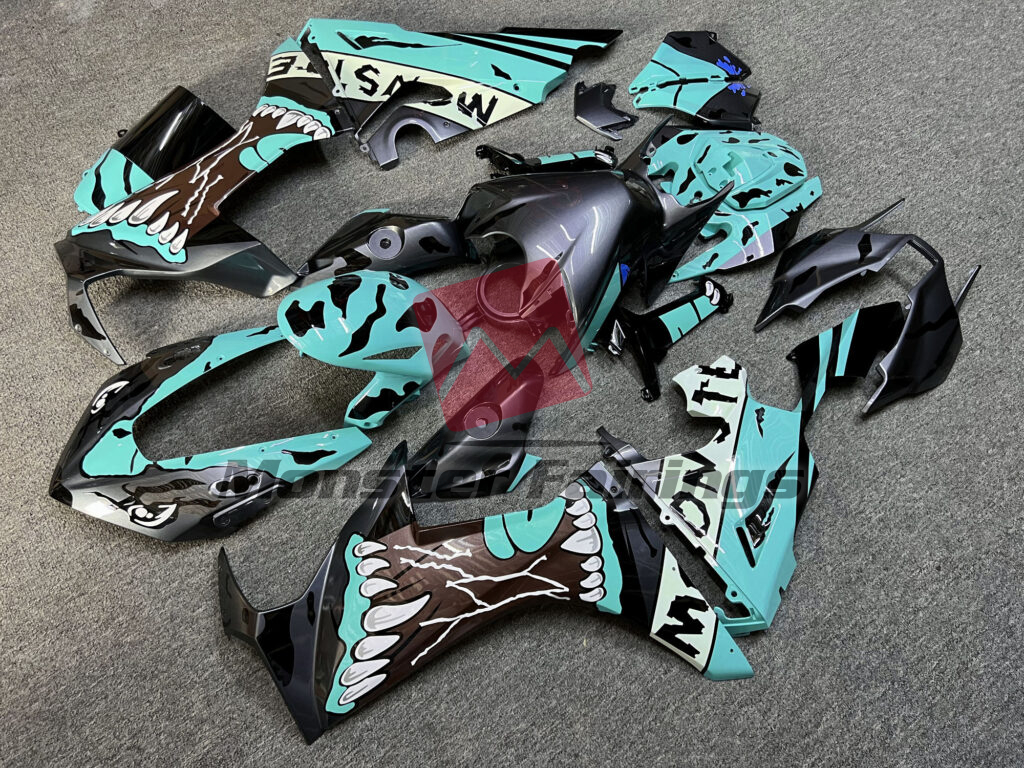 Honda CBR1000RR custom ABS fairings 2017 - 2025 in Gloss Black & Teal Monster - durable replacement kit, Monster Fairings