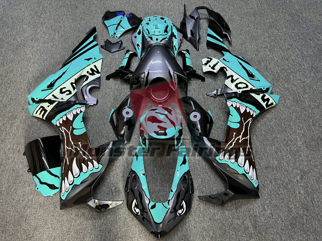 Honda CBR1000RR 2017 - 2025 Gloss Black & Teal Monster ABS fairings - custom motorcycle bodywork kit by Monster Fairings